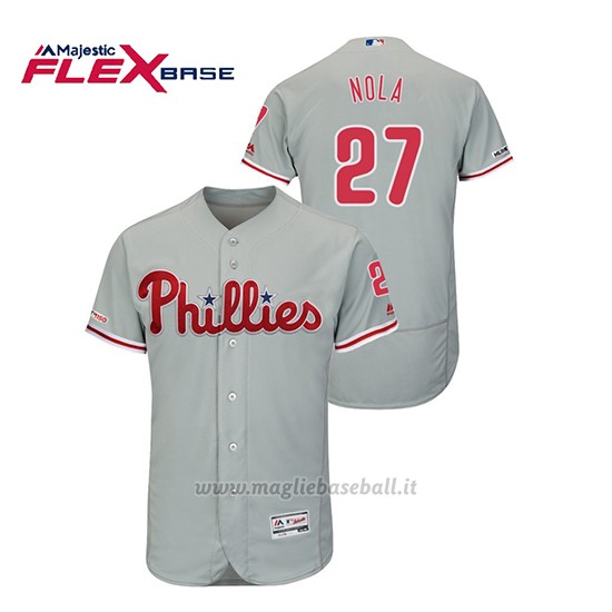 Maglia Baseball Uomo Philadelphia Phillies Aaron Nola 150th Aniversario Patch Flex Base Grigio